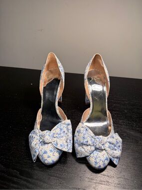 J.Crew x Liberty Bell d'Orsay Pumps - Misty Valeria Blue Floral Bow Heels - Sz 9